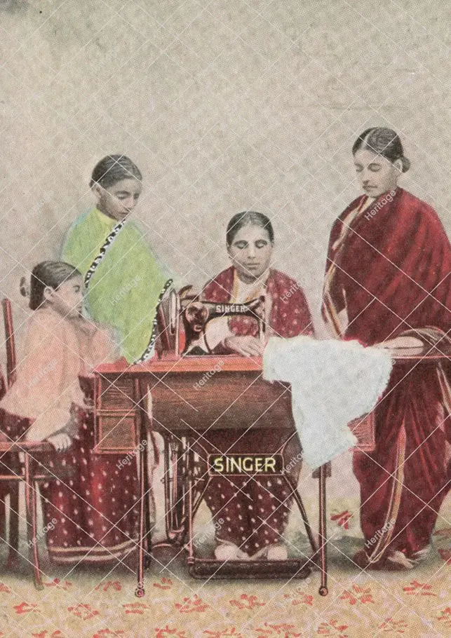 Family at home with Singer Sewing Machine – early 1900s